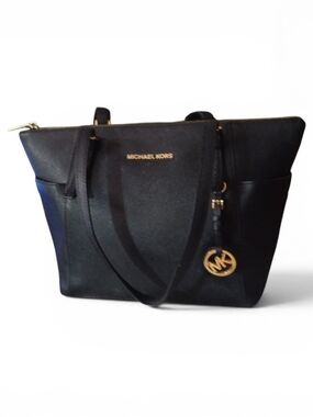 Michael Kors Black Saffiano Tote with Gold MK Charm